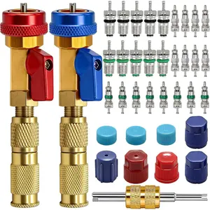 R134A Valve Core Quick Remover Installer Tool Kit - High Low Pressure Car A/C Valve Core Removal Tool, Schrader Valve Stem Cores & Seal Caps for R12 R134a Refrigeration Air Conditioner System