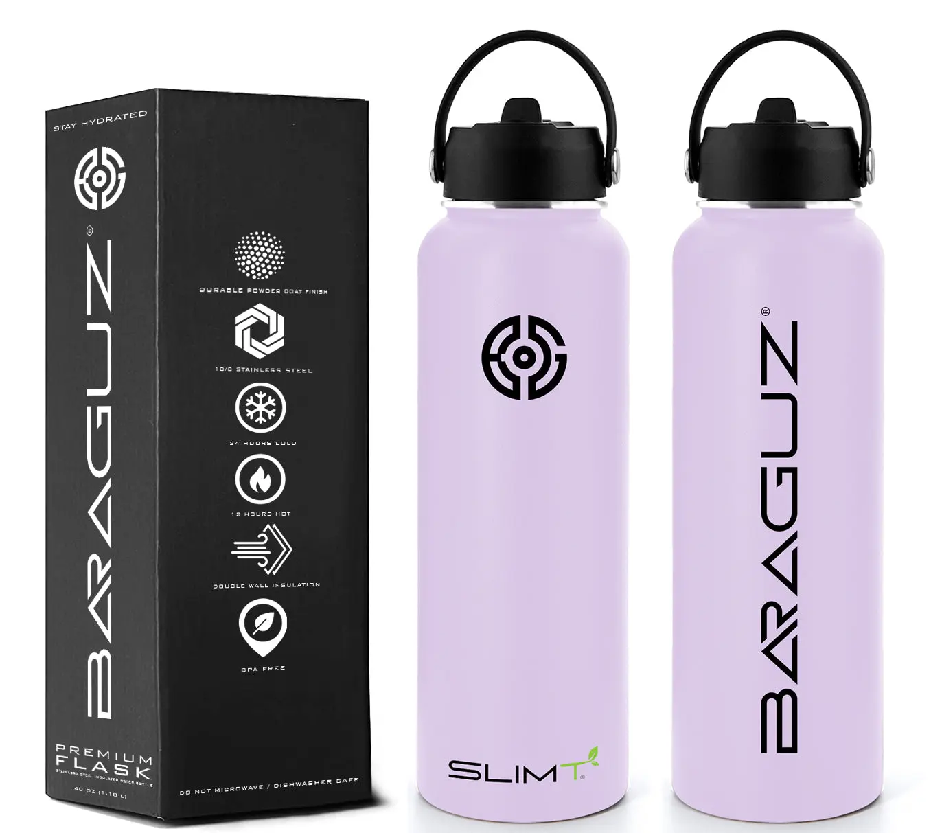 Baraguz Orchid Purple Premium 40 oz Wide Mouth Vacuum Flask with Straw Lid - Stainless Steel Water Bottle, Keeps Drinks Cold 24H/Hot 18H, Reusable Portable Kitchenware Drinkware, Water Bottles