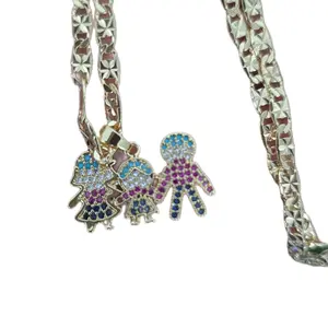 Chain with Dad Mom and Daughter Charm Gold Plated Family Pendant Jewelry