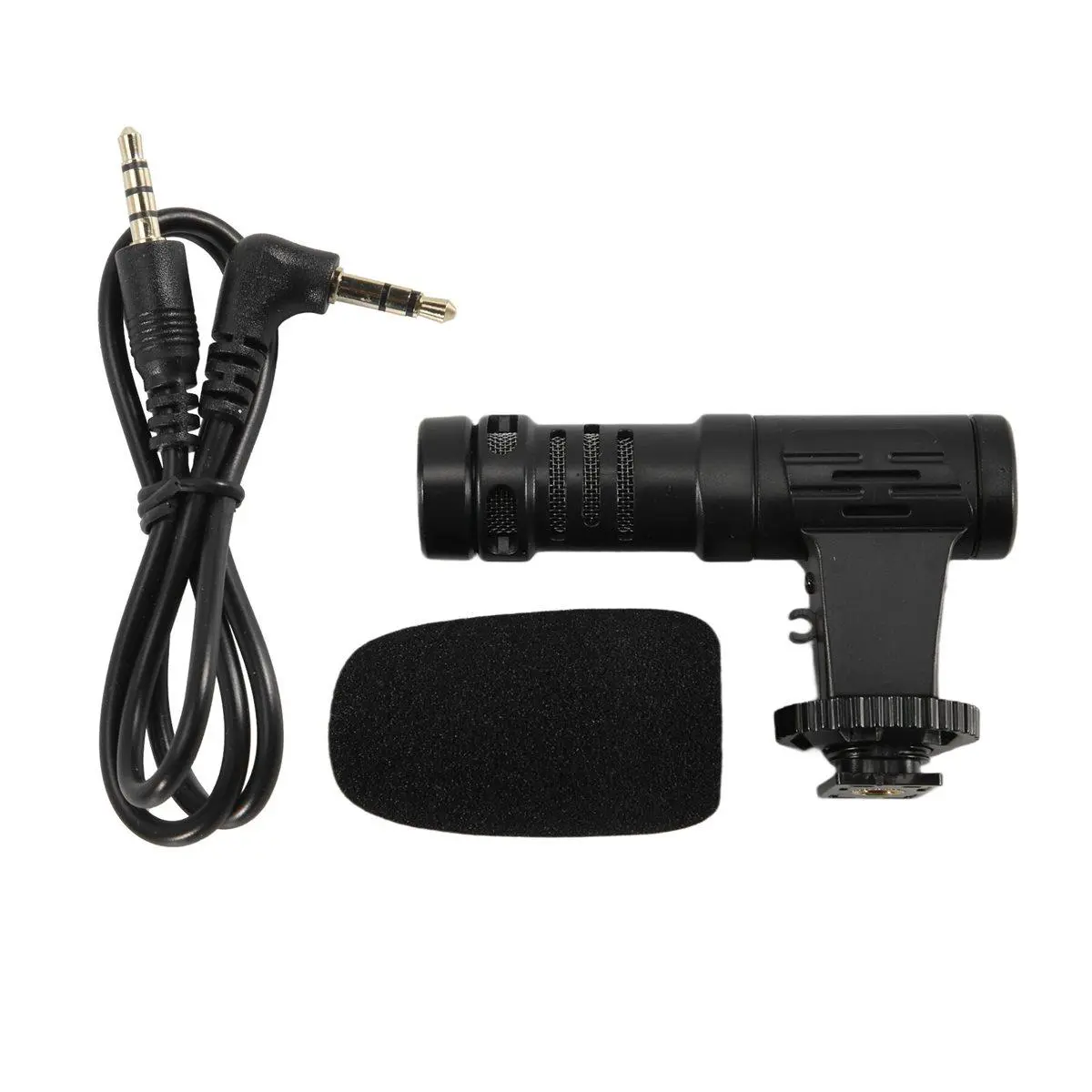 Compact On-Camera Video Microphone, Lightweight Plastic Mic with Dual-Head Pickup for Stereo Audio, 3.5mm Plug-in for Smartphones & DSLR Cameras, Cable