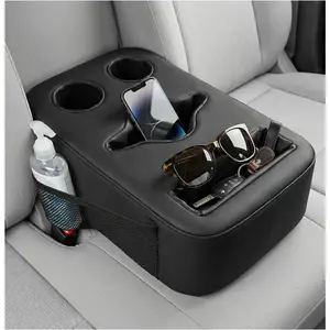 Car Cup Holder, Waterproof Leather Back Seat Drink Holder Expander Tray with Handle, Multifunctional Rear Seat Couch Cup Organizer for Sedans RVs Boats, Car Accessories