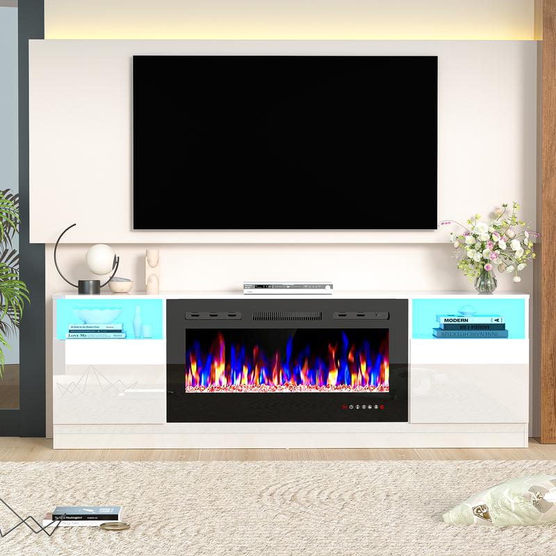 【2 Packeages Shipping】Spurgehom Fireplace TV Stand with LED Lights – 70-Inch Media Console for TVs Up to 80 Inches, Includes 36” Electric Fireplace & Storage Cabinet, Modern Entertainment Center for Living Room, Home Theater Upgrade 【2 Packeages Shipping】Spurgehom Fireplace TV Stand with LED Lights – 70-Inch Media Console for TVs Up to 80 Inches, Includes 36” Electric Fireplace & Storage Cabinet, Modern Entertainment Center for Living Room, Home Theater Upgrade