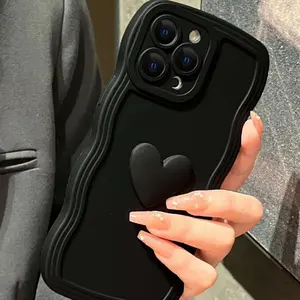 Heart Pattern Phone Case, Wave Edge Design Shockproof Phone Protective Cover, Phone Accessories Compatible with iPhone 11 12 13 14 15 16 Durable Cover