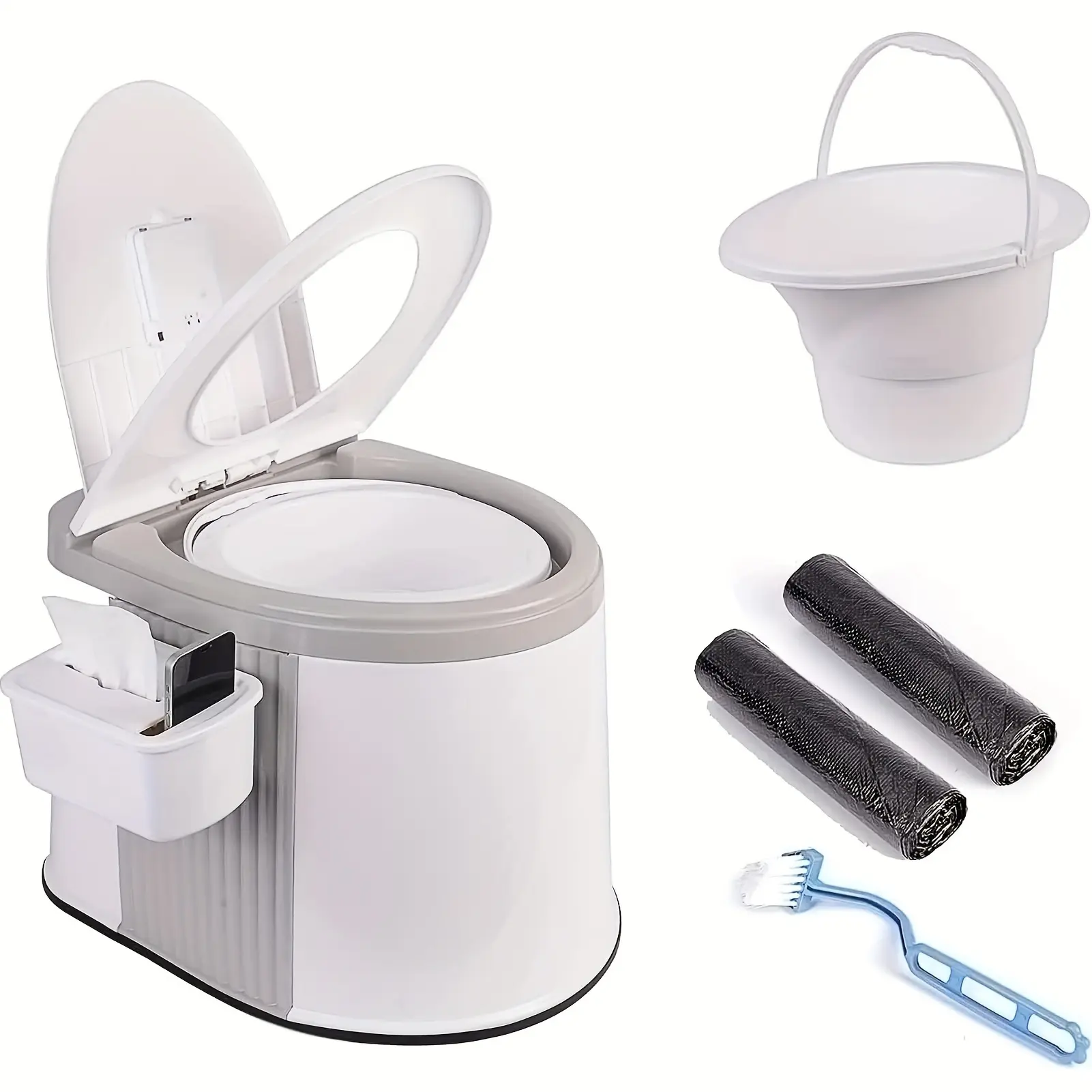 Portable Indoor-Outdoor Commode - Portable Outdoor Equipment, Lightweight & Compact (20.67x16.73x25.98 in, 5.95 lbs) Camping Furniture with Detachable Inner Bucket, Paper Holder for Boats, 20.67 X 16.73 X 25.98 Inches