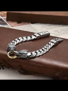 New Precision Dragon Head Bracelet Original National Style Bold Retro Dual Dragon Six Characters Hand Chain Trendy Jewelry