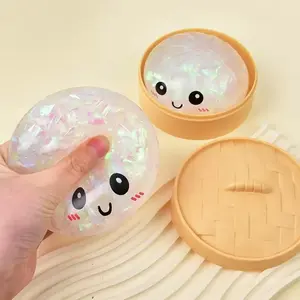 Glitter Dumpling, Dumpling Squishy, Dumplings, Cute Anxiety Relief Fidget Toy, with Steamer Box, Soft Squeeze Decompression Dough for Adults