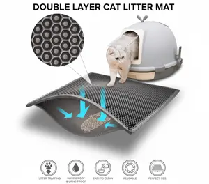 Cat Litter Mat - 23.2'' x 14.6'' Double Layer Litter Trapping Mat, Easy to Clean Litter Box Mat, Waterproof, Urine-Proof, Non-Slip Kitty Litter Mats for Floor, Grey