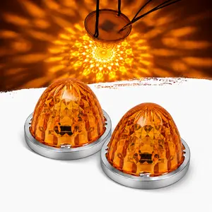 2PCS LED Watermelon Marker Lights Diamond Style Strobe Modes Side Clearance Chassis Turn Signal Brake Lights for Semi Truck Trailer Pickup Van Heavy Duty Truck Lorry RV