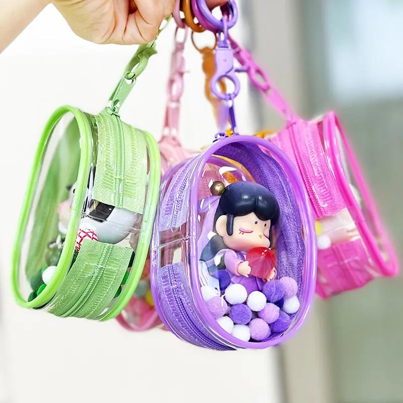 Clear Organizational Zipper Storage Bag, 1 Count Portable Mini Storage Bag with Keychain Loop, Compact Multifunctional Organizer for Storing Doll, Data Cable Charger