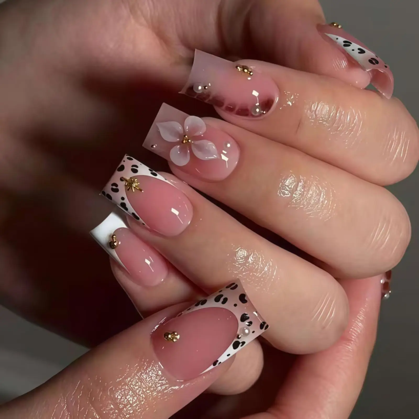 Cherry French Tip Press On Nails | Handmade Glossy Almond Nails | Red Glitter Fruit Nail Set