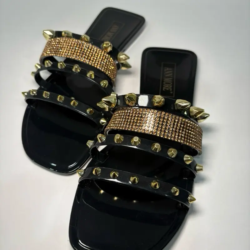 ANN MORE Bangor – Black Spiked Stud Sandal (Black)