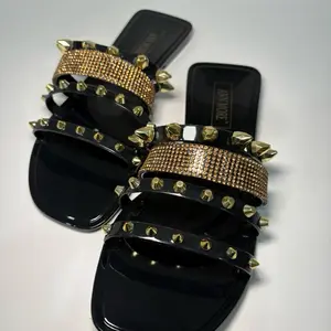 ANN MORE Bangor – Black Spiked Stud Sandal (Black)
