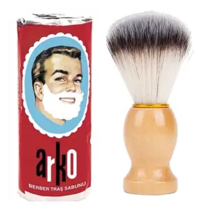 ARKO Shave Soap Stick + Shaving Brush Set Man women Gift Holidays Christmas shave set synthetic vegan hair wood handle Comfort