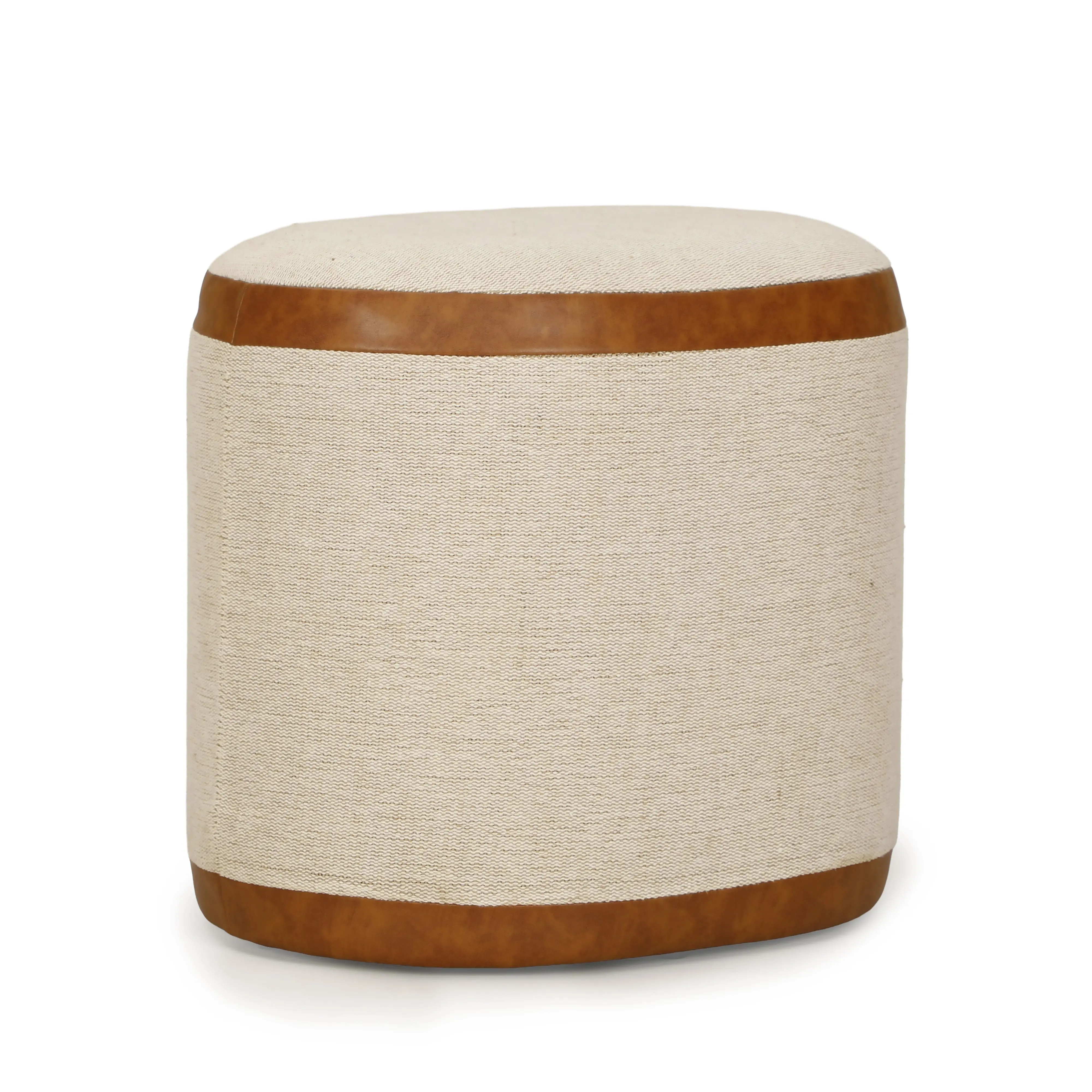 Huche Cotton Jute and Vegan Leather Oval Contract-Grade Pouf