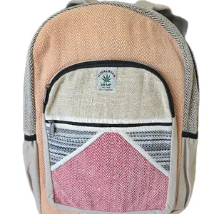Handmade Boho Patchwork Backpack - Multi-Color Design with Herringbone Pattern and Zippered Top Pocket