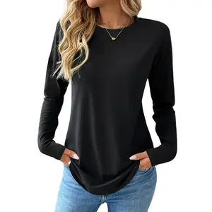Women's cotton long-sleeved T-shirt loose T-shirt basic top tight round neck layered shirt underwear
