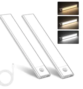 7.87 in. Silver Motion Sensor LED Light 3-Color Ultra-Thin Magnetic Wireless Easy Install Closet Rechargeable LED Under Cabinet Lights Cool White Shop Lights Adjustable Rgb Lighting