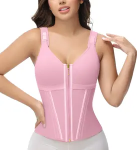 Womenswear Adjustable Strap bbl Faja Waist Trainer Corset Top, Double Compression Zipper & Hook Eye Body Shaper Top, Shapewear Corset Tops for Women