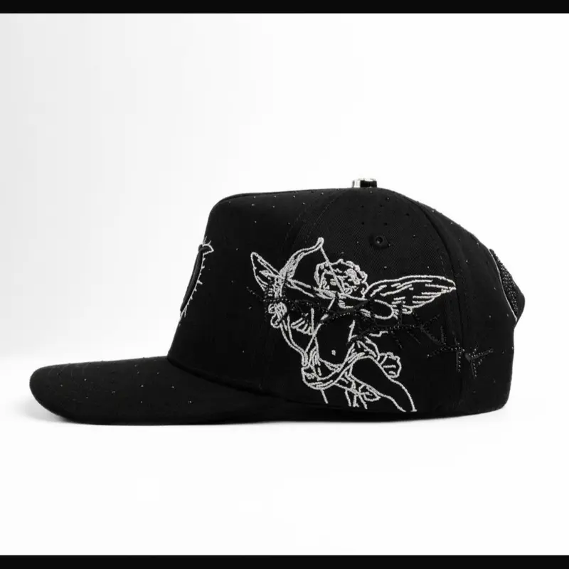 LA DODDGRS ANGEL BLACK AND WHITE SNAPBACK HAT with Embroidered Design and Adjustable Back
