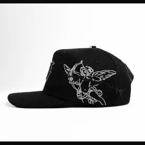 LA DODDGRS ANGEL BLACK AND WHITE SNAPBACK HAT with Embroidered Design and Adjustable Back
