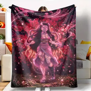 Cherry Blossom Spirit Flannel Blanket， Sakura Fantasy Glow Art Print Design， Soft Cozy Lightweight Plush Throw， Perfect for Bedroom Decor， Sofa Lounge， Living Room Ambience， Holiday Gift， Romantic Evening， Relaxing Nap Time Use tiktokshopspringglowup