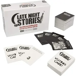 Late Night Stories Adult Party Game- Can You Weave a Story w The Cards Given to You? 250 Original Art Cards, 3-8 Players, Earn The Best (or Worst) Votes, Fun College Game 18+, Great Gift