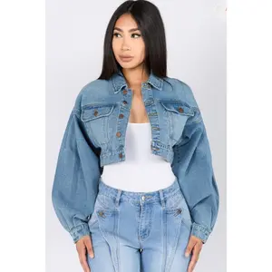Denim Balloon Sleeve Crop Jacket