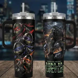 Ninja Turtles Squad 40oz Insulated Tumbler with Handle,TMNT 20oz Tumbler No Handle 90s Mutant Brothers Travel Mug, Martial Arts Turtle Double Printed Vacuum Flask, Gift for Movie Fans, Heavy Duty Stainless Steel Cup with Straw