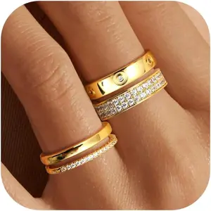 MILACOLATO 18K Plated Gold Dainty Stacked Rings Women Elegant Stackable Ring Sets for Women Gold Cubic Zirconia Thumb Rings Gold Silver Non Tarnish Wedding Bands Promise Stacking Ring Jewelry