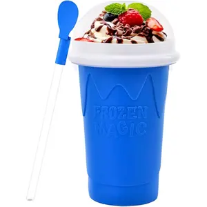 500ML Slushie Maker Cup - DIY Magic Slushy Maker Squeeze Cups, Portable Smoothie Squeezes Cup for Milk and Ice Cream Make, Double Layer Slushy Maker Cups, Birthday Gifts for Family(Blue, 500ML) Kids Kitchen
