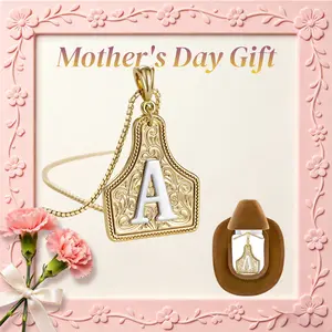 KissYan Western Jewelry Handmade CowTag Initial Necklace Two-Toned Gold Silver Pendant Adjustable 20 Inch Chain Gift for Men Women Mothers Day Gift Ideas