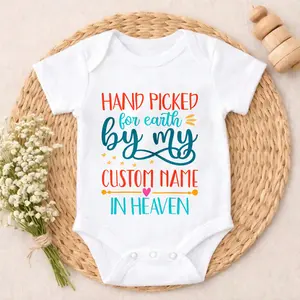 Premium Cotton Baby Bodysuit Hand Picked For Earth By My Custom Name In Heaven Print 100% Pure Cotton Non-Irritating Snap Closure Breathable Perfect For Gifting & Everyday