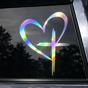 Holographic Heart Cross Sticker – Fe para tu Carro