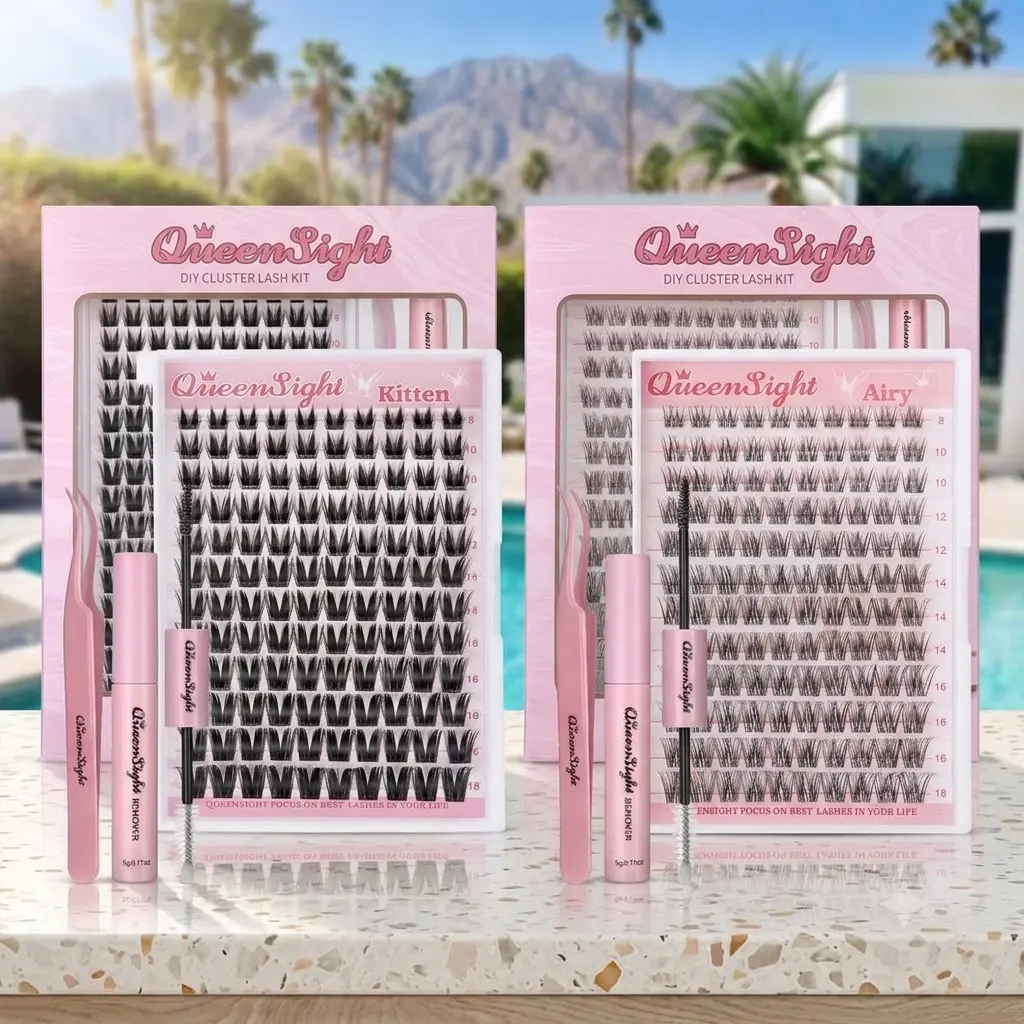 queensight Kitten&Airy Lash Clusters, Natural D Curl False Eyelashes, Lightweight & Wispy with Invisible Band, Beginner-Friendly for Easy Home Application, Nature, False Eyelashes & Adhesives, Lash Clusters At Home