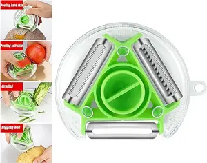 3-in-1 Multifunctional Peeler Serrated Blades Peeler Julienne Peeler Stainless Steel Blades Rotary Peeler Vegetable Fruit Potato Tomato Cucumber Mango Kiwi