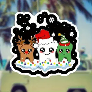 Cute Christmas Teeth Vinyl Stickers - Sunscreen, Waterproof, Matte, 4.1-inch Holiday Cartoon Pattern with Reindeer and Snowflakes, Suitable for Laptops, Skateboards, Cars, Suitcases, and Water Bottles, Holiday Stickers, Skateboard Accessories