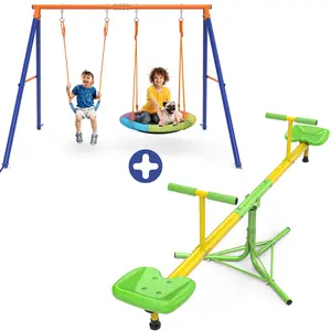Bearbro seesaw + Swings , Sit and Spin Teeter Totter, 200 Lbs Heavy Duty 2026 Upgraded Model, Kids Outdoor Playground Equipment, Outside Toys, Swiveling 360 Degrees Rotating for Kids 4-8 Safety Certified,