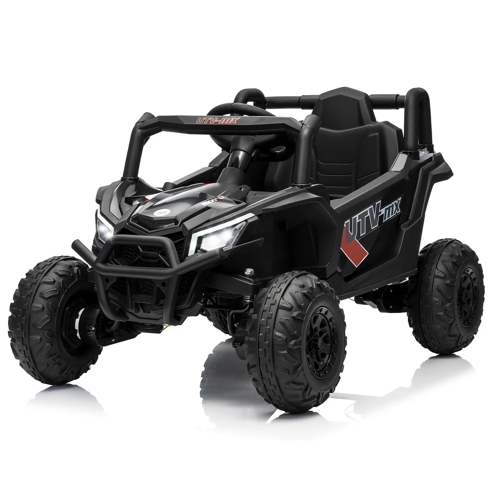 12V/6V Kids Electric Ride-On UTV Truck – Switchable 2WD/4WD, Remote Control, EVA Rubber Tires, 4 Spring Suspension, Double Doors, Safety Belt, Wireless Audio Music, LED Lights – Electric Ride-On Toy for Ages 3-8