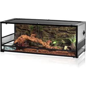 67 Gallon Large Reptile Terrarium Upgrade Glass Front Opening Tank with Sliding Door and Screen Ventilation for Reptiles 48" x 18" x 18" Knock - Down