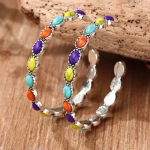 Multicolored Stones Hoop Earrings Casual