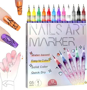 12 Color Nail Art Pens, 0.5 MM Nail DIY Pens Set Drawing Painting Point Liner Acrylic Painted Pen Kit,Nail Painting Tools