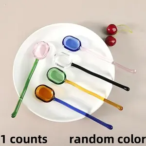 Random Color Glass Coffee Spoon, Heat Resistant Transparent Dessert Spoon, Ideal for Cafe & Restaurant, Kitchen & Dining Accessories, Utensils