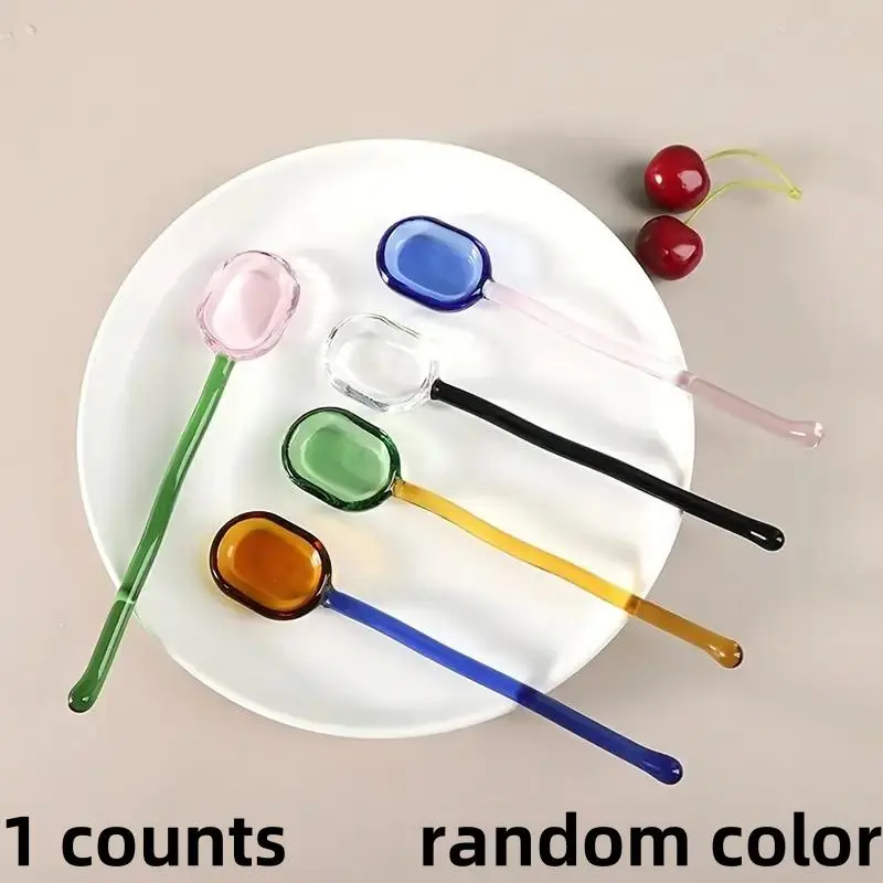 Random Color Glass Coffee Spoon, Heat Resistant Transparent Dessert Spoon, Ideal for Cafe & Restaurant, Kitchen & Dining Accessories, Kitchenware, Utensils