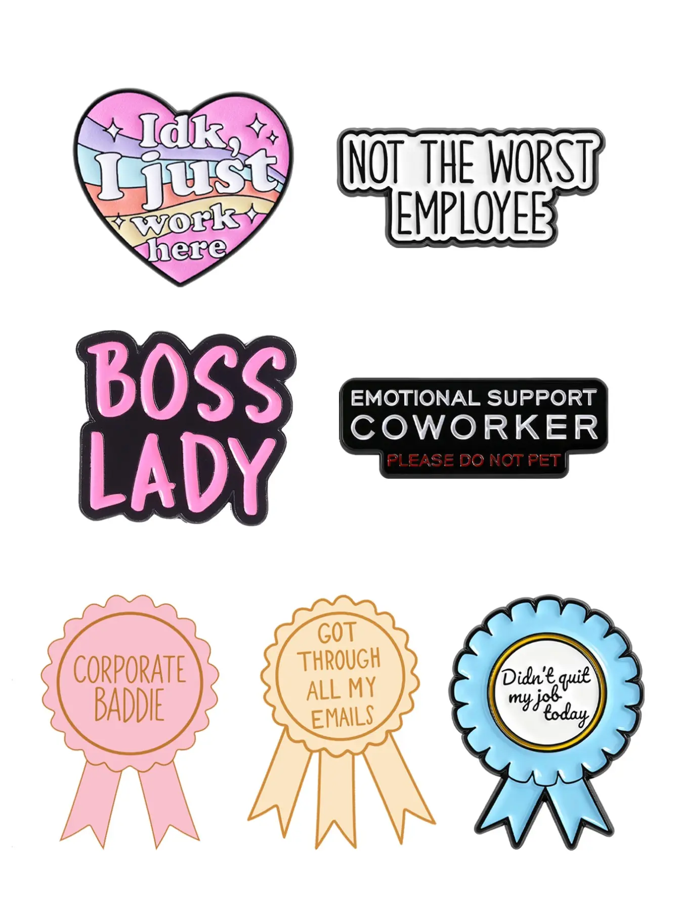Work Humor Enamel Pin Set, 7pcs Sarcastic Lapel Pins, Fun Office Accessories, Unique Gift Idea, Durable & Stylish Design