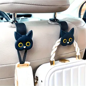 Cute 3D Cartoon Cat Car Headrest Hooks, Vehicle Handbag Wallet Coat Organizer, Car Storage Holder, Car Organization Supplies, Automotive Accessories, Car Organizers