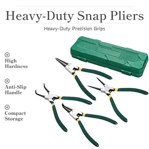 4-Piece Snap Ring Pliers Kit Heavy Duty Portable Tool Box for Hardware Repair with Self Opening Spring Handle and Dipping Grip Hand Tools Lock