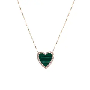 Diamond & Malachite Gold Heart Necklace