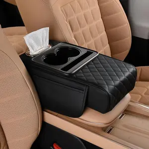 Multifunctional PU Leather Car Armrest Box Matwith Central Elbow Heightening Pad Storage BoxCup Holder & Car Tissue Box Auto InteriorAccessories