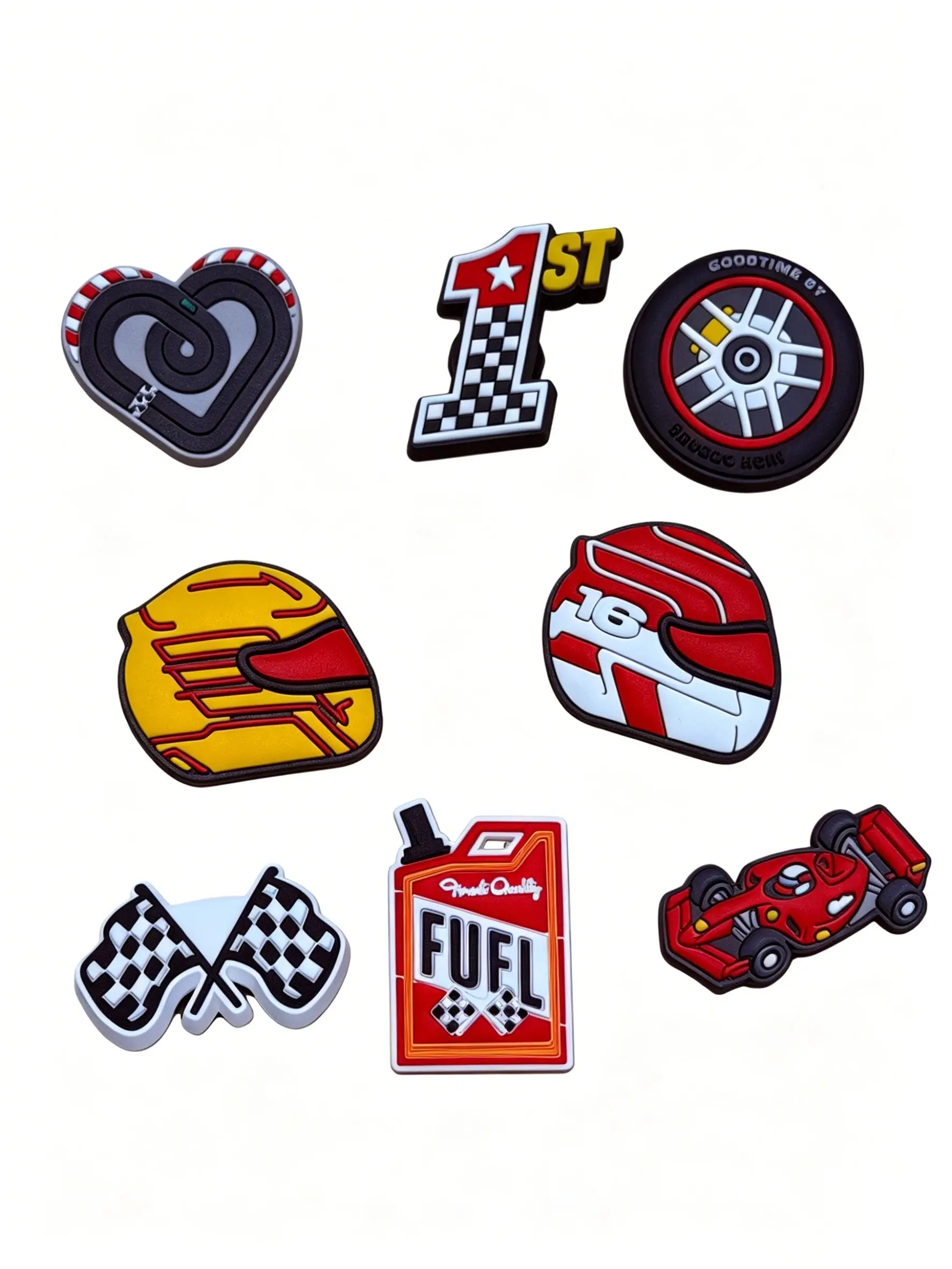 8Pcs/set F1 Racing Pattern Decorative Shoe Accessories, Holey Shoes Button Sandals Decor, DIY Shoe Charms Suitable for Kids and Adults, All Seasons, Shoe Embellishment Set