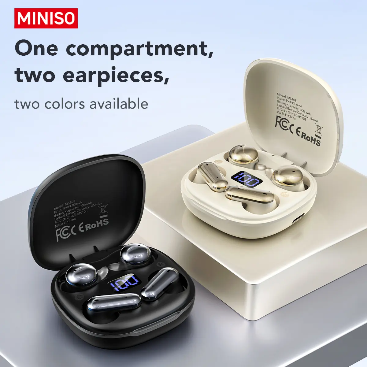 MINISO MS108 Wireless Bluetooth-compatible High Quality Headphones, Dual Earbuds, Electronic Earbuds, Wireless Earphones, Buy-One-Get-One Set, Android Compatible, Sleep Mode, Waterproof Smart Wireless Headset for Music Listening